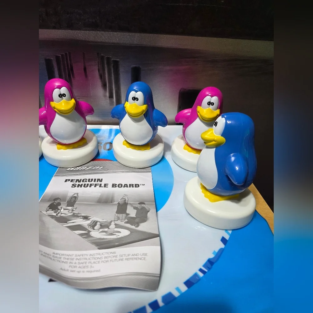 Penguin Shuffle Board Game Set - Blue and Pink Club Penguin Game Vintage